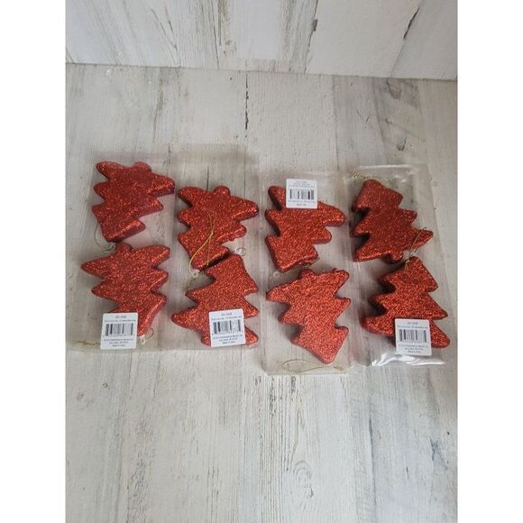 Enchanted Forest red glitter tree ornament Xmas set - Picture 8 of 8